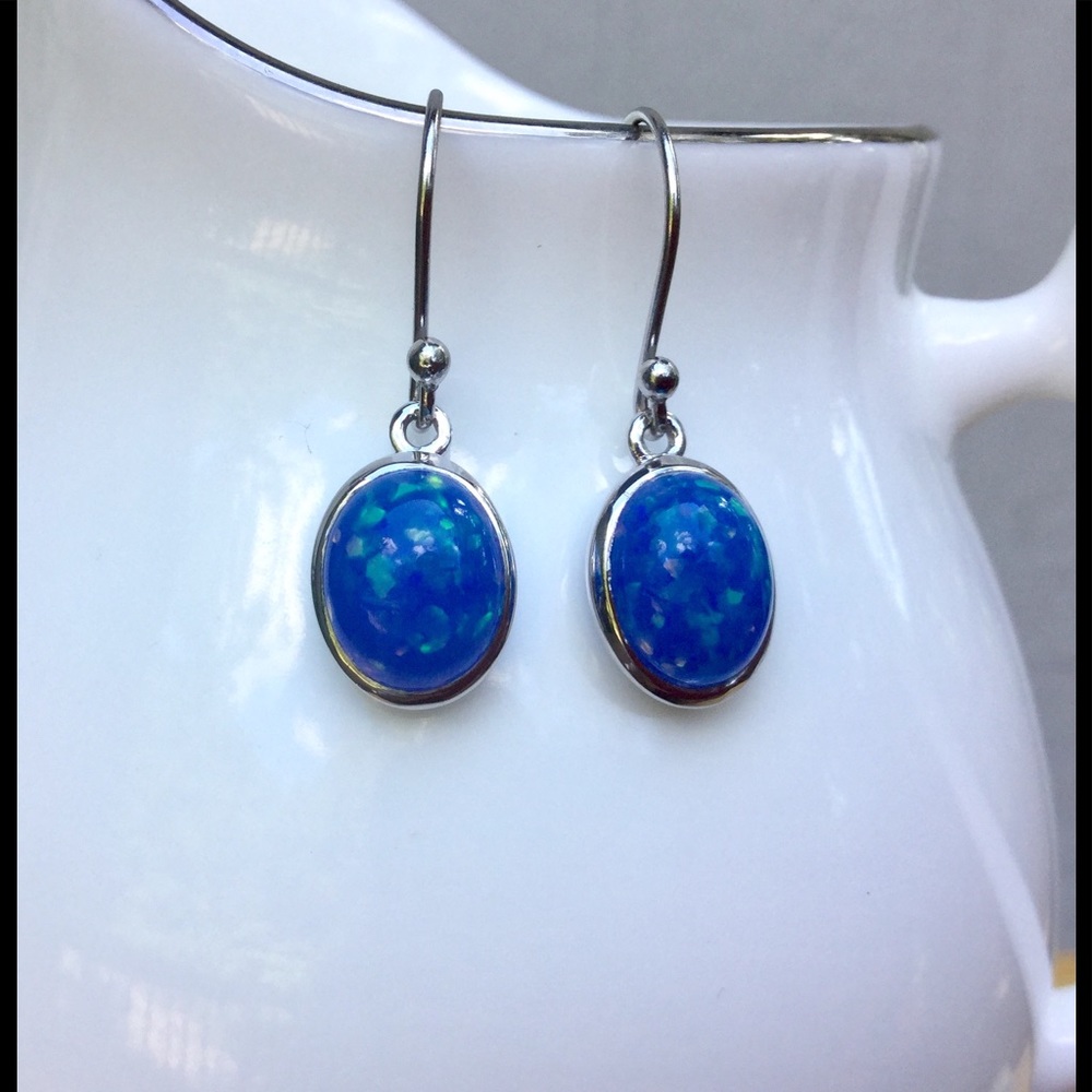Fire Blue Opal Sterling Silver Earrings