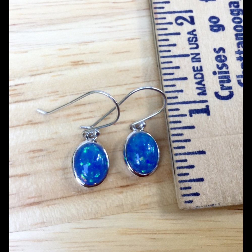 Fire Blue Opal Sterling Silver Earrings - Picture 2 of 4