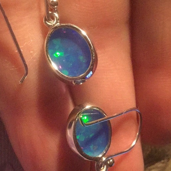 Fire Blue Opal Sterling Silver Earrings - Picture 4 of 4
