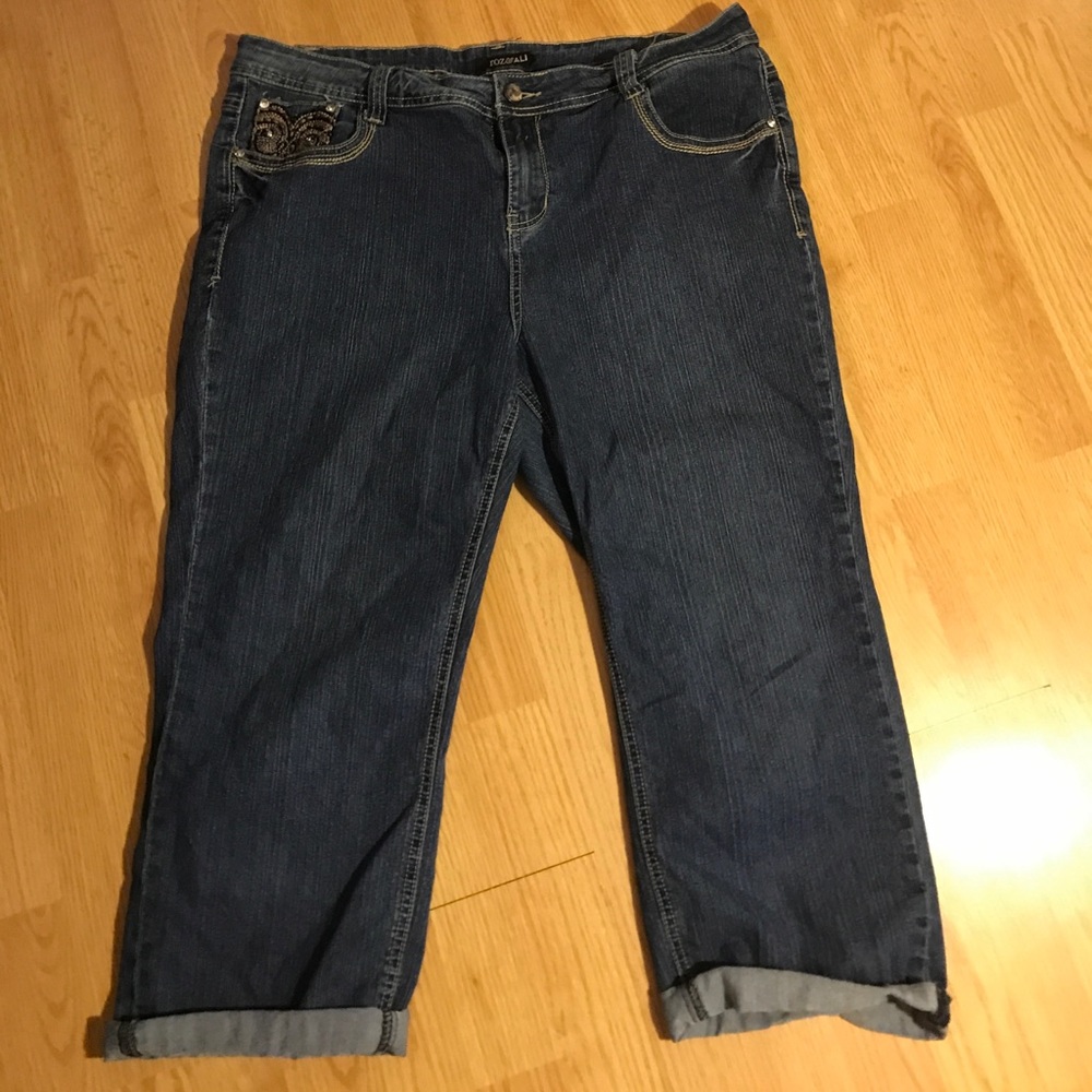 Worn jean Capri with Embellishment