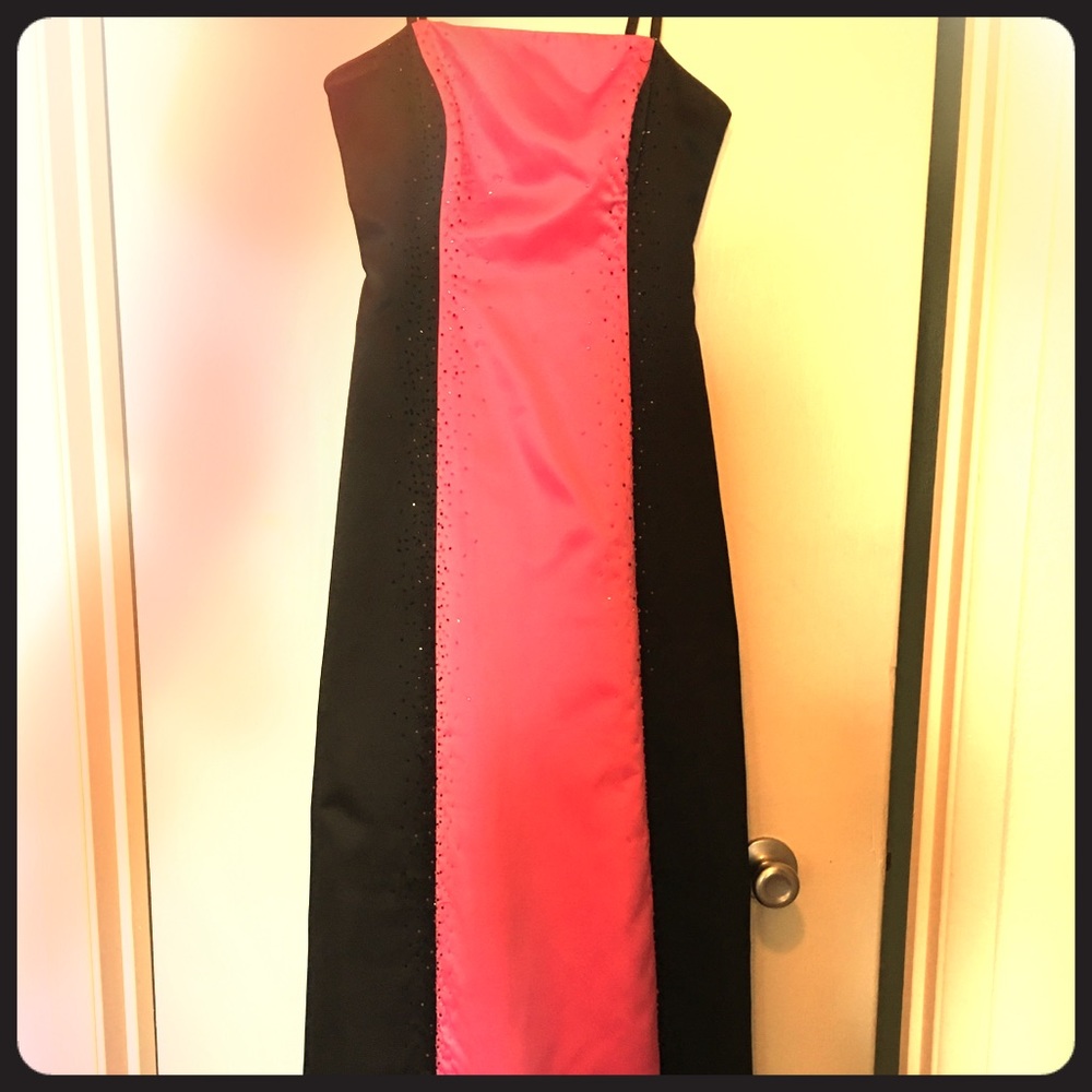 Strapless black and pink beaded prom dress