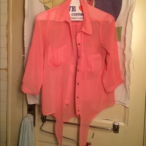 Sheer coral button up top✨