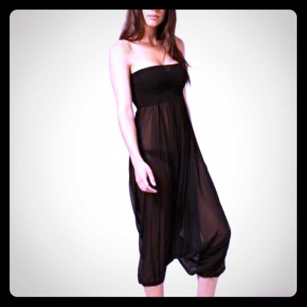 ASOS Chiffon Shirred Beach Bandeau Jumpsuit