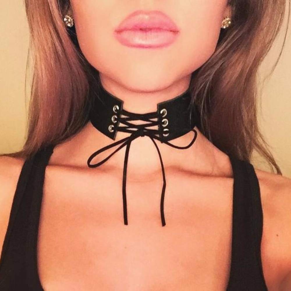 Black Suede Lace-up Choker (Kardashian inspired)
