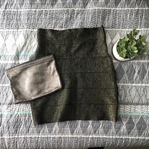 BCBG Black & Gold Bandage Skirt