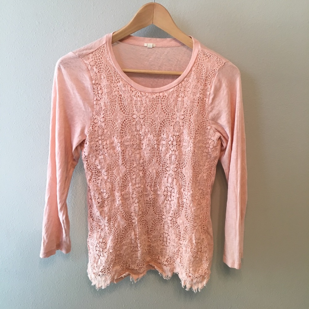 Blush Pink Crochet J. Crew T-Shirt Top
