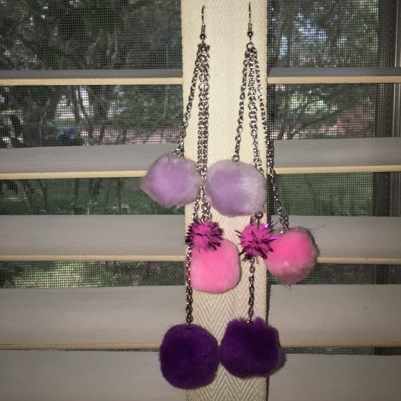 PuffBall Dangly Earrings - Picture 1 of 1