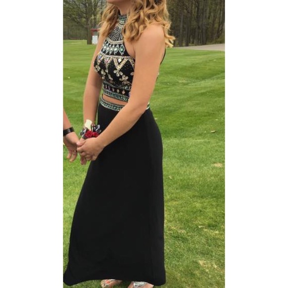 Women's Two Piece Rhinestone High Neck Prom Dress - Picture 2 of 6