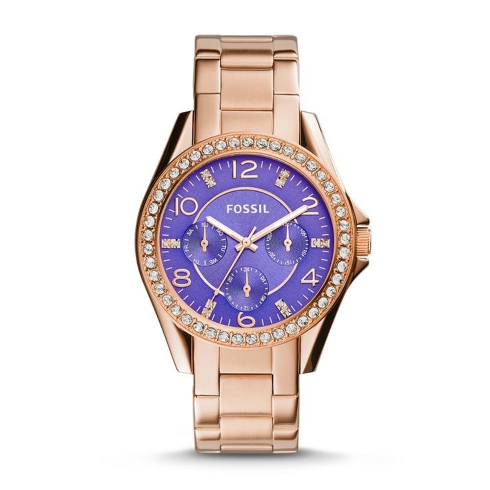 Fossil Riley Watch in Rose Gold/Purple Crystal Set