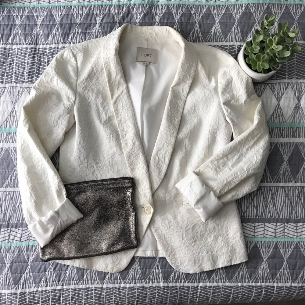 Ann Taylor Loft Ivory Patterned Blazer