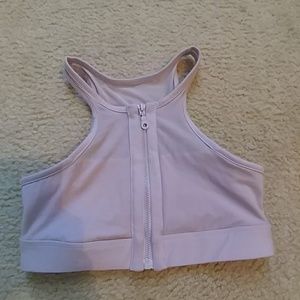 Pink zip sports bra