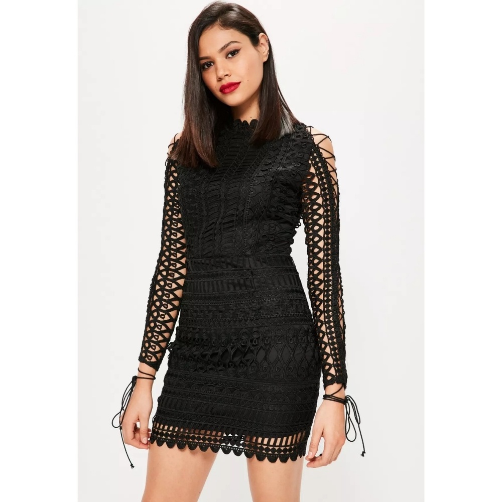 Missguided black lace up dress - Picture 1 of 3