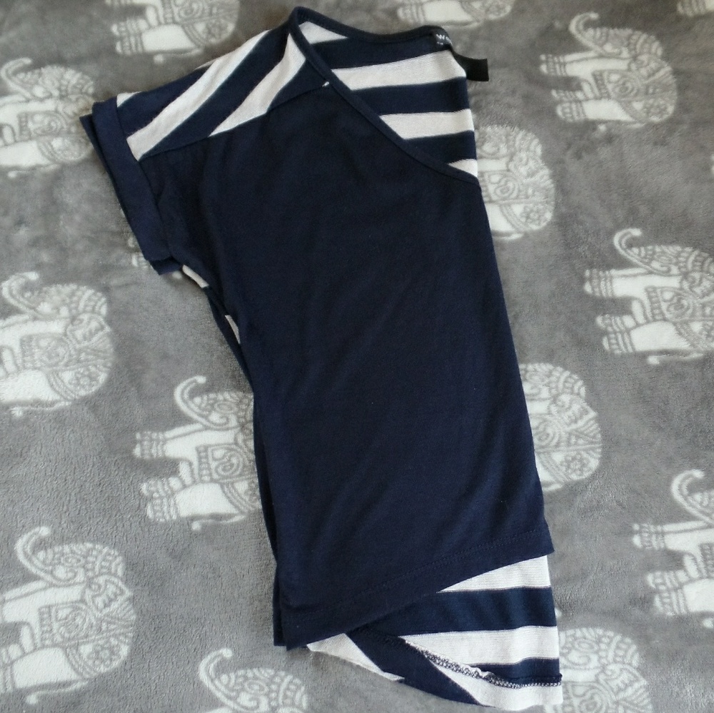 Solid Blue and Striped Crop Top