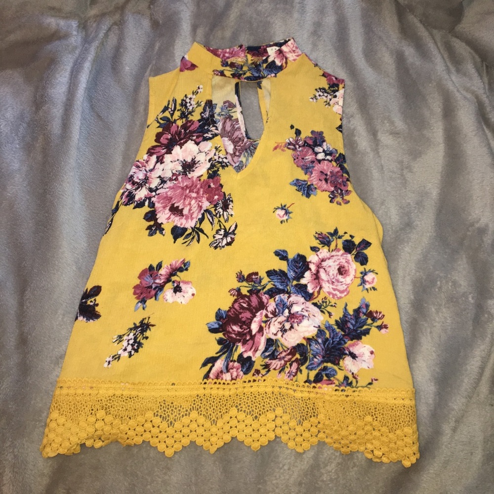 Yellow Floral High Neck Top