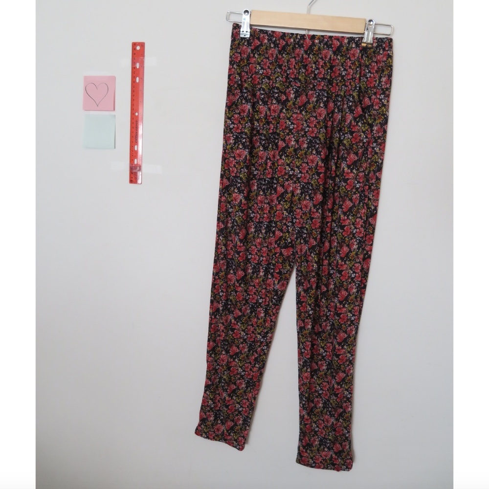 Pink and Black Floral Printed Pants