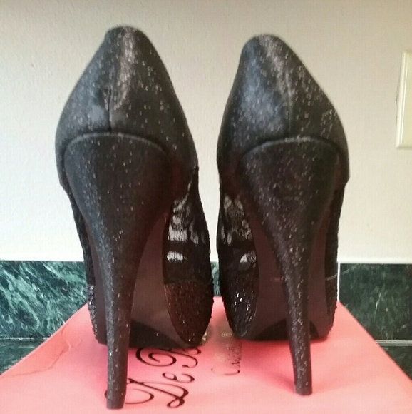 De Blossom Collection Black Lace Heels - Picture 2 of 4
