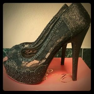 De Blossom Collection Black Lace Heels