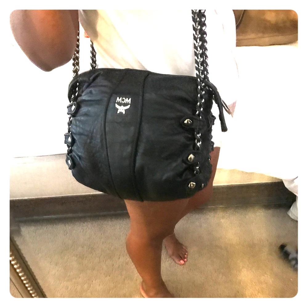 Authentic Leather MCM cross body with Chain Strap