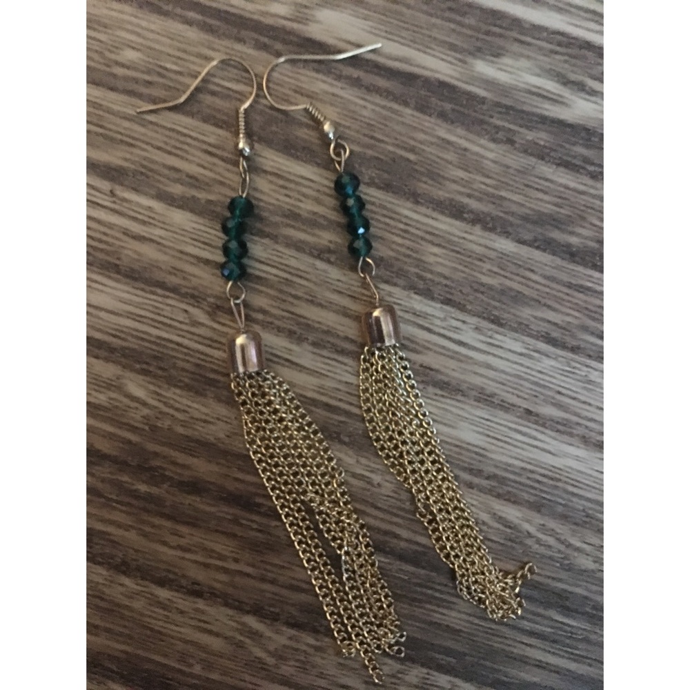 Green and gold dangle earrings!
