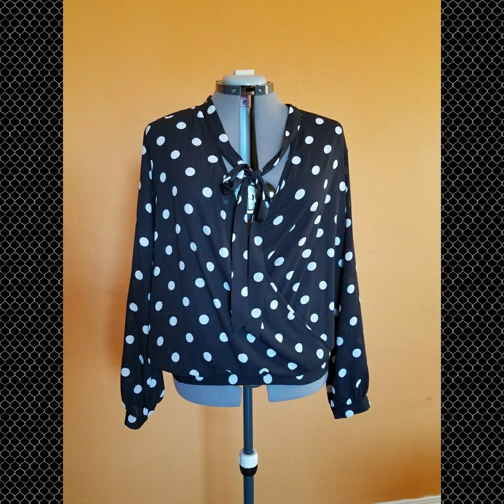 NY Collection polka dot chiffon blouse