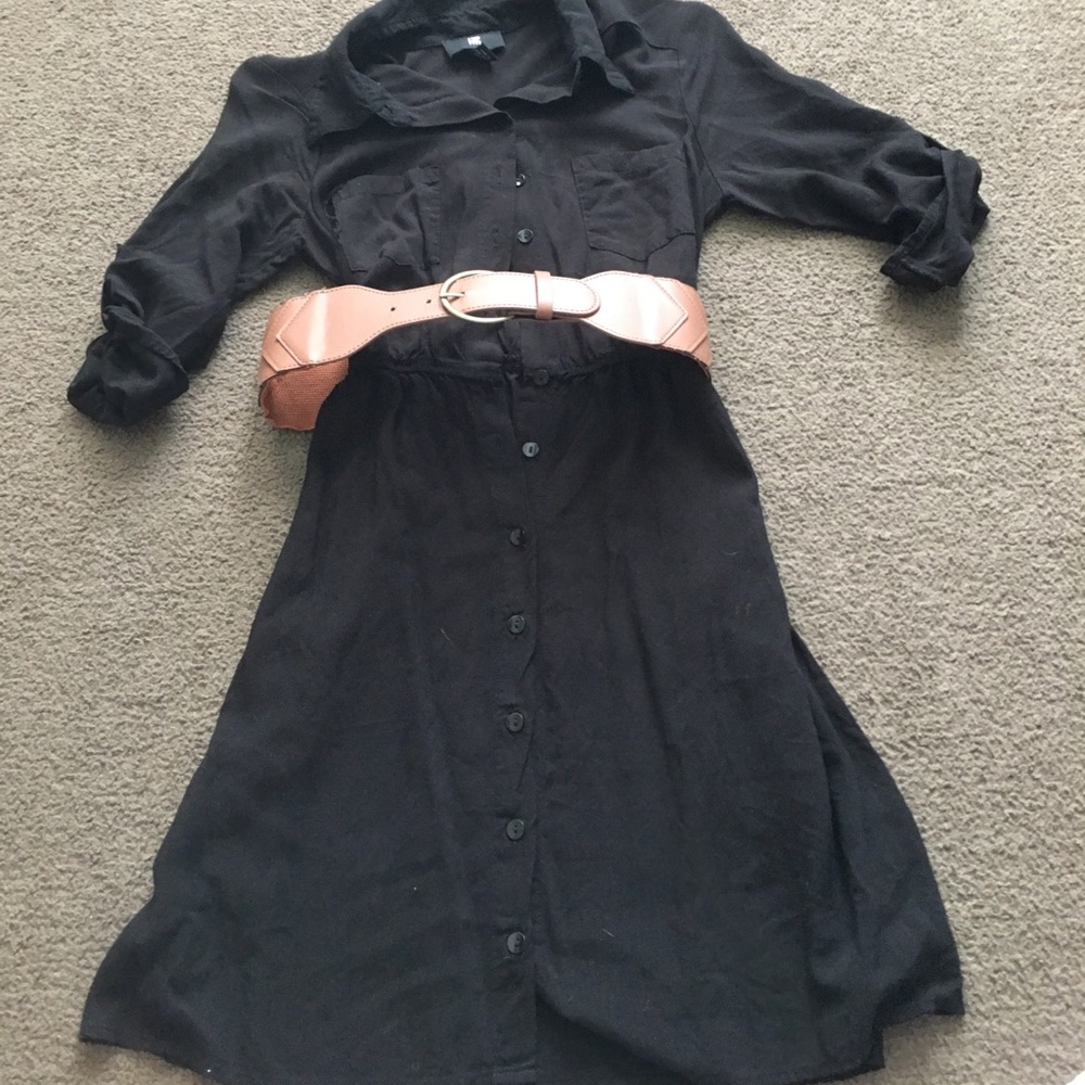 Black button down dress with belt