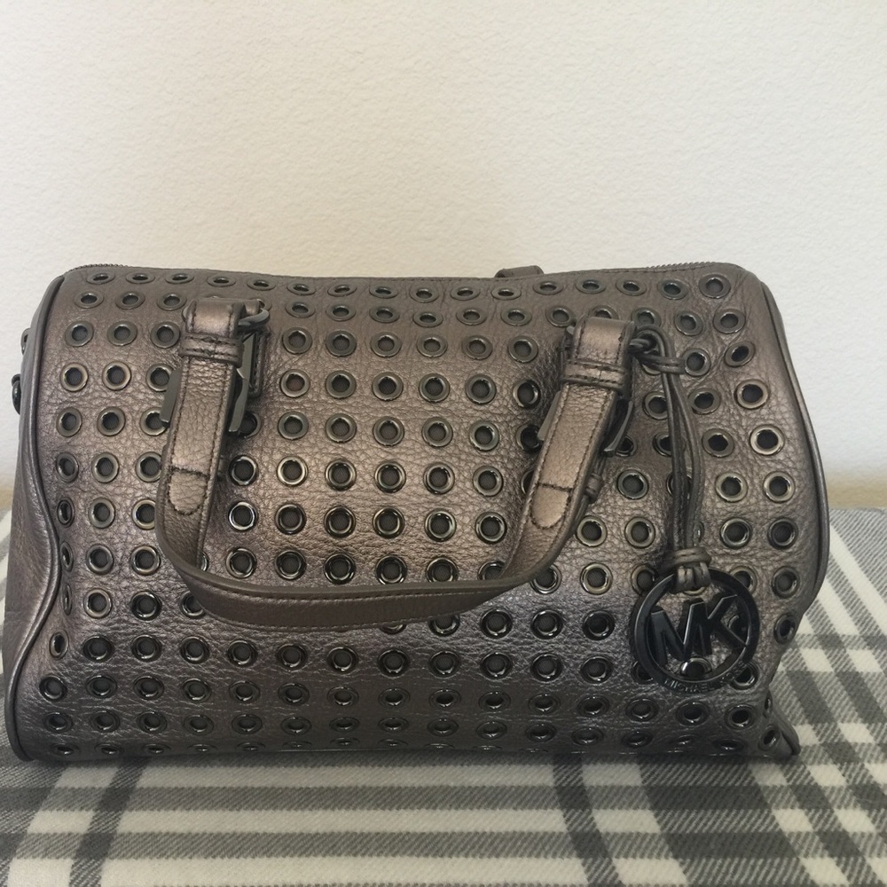 Michael Kors Pewter Grommet Satchel (dark silver)