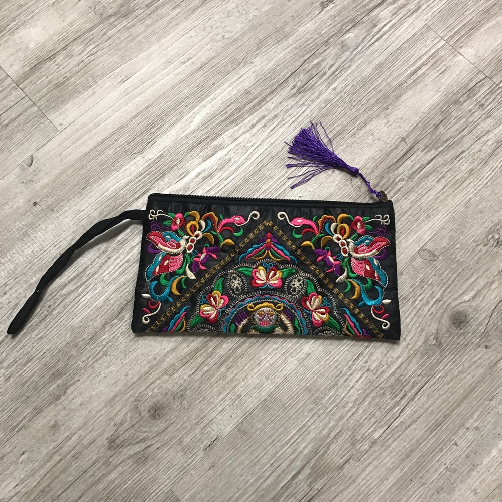 Embroidered clutch 11 1/2" long by 5 1/2" high