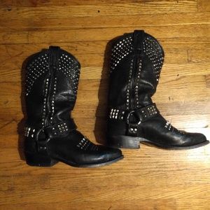 Frye Studded Black Cowboy Boots