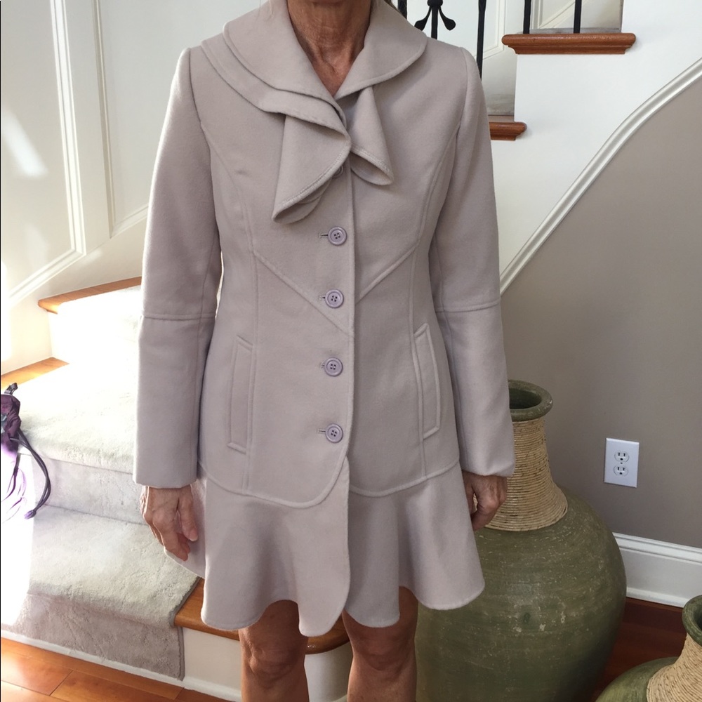Dark cream ruffle button coat