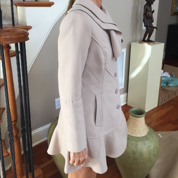 Dark cream ruffle button coat - Picture 2 of 7