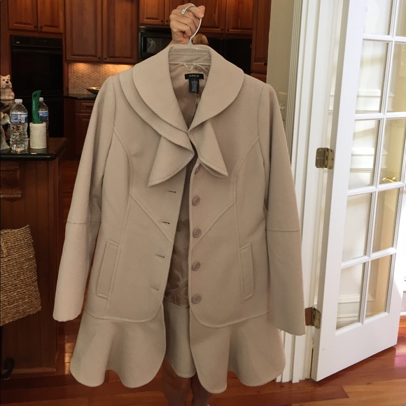 Dark cream ruffle button coat - Picture 6 of 7
