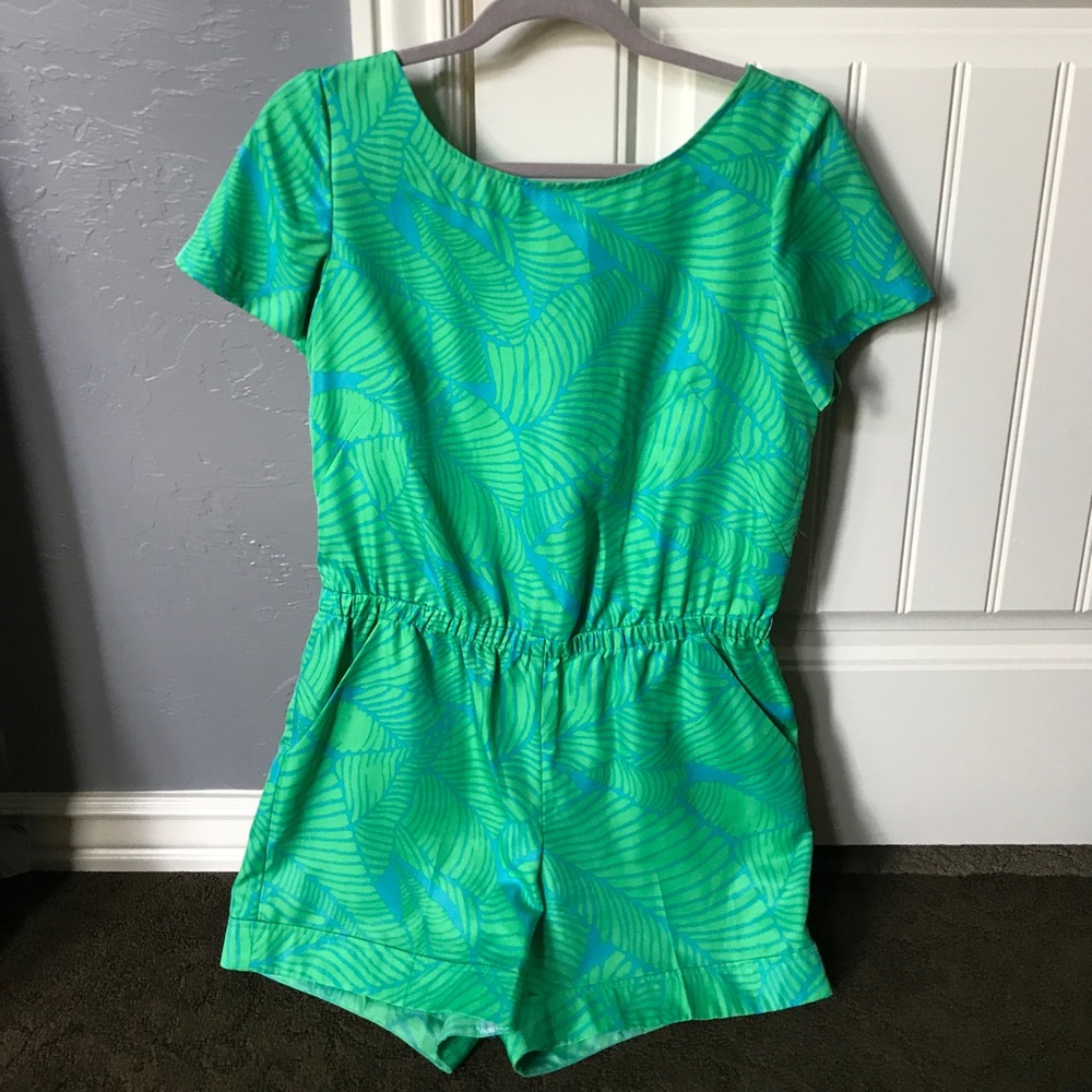 Blue/green tropical romper