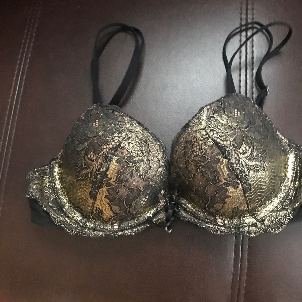 Gold black padded push up bra 32B vs