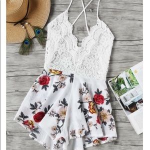 Lace backless romper
