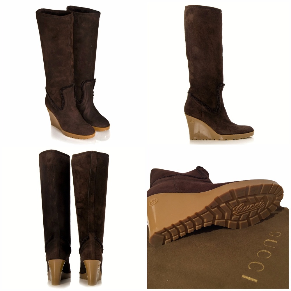 $1975 NEW GUCCI SHEARLING WEDGE BOOTS
