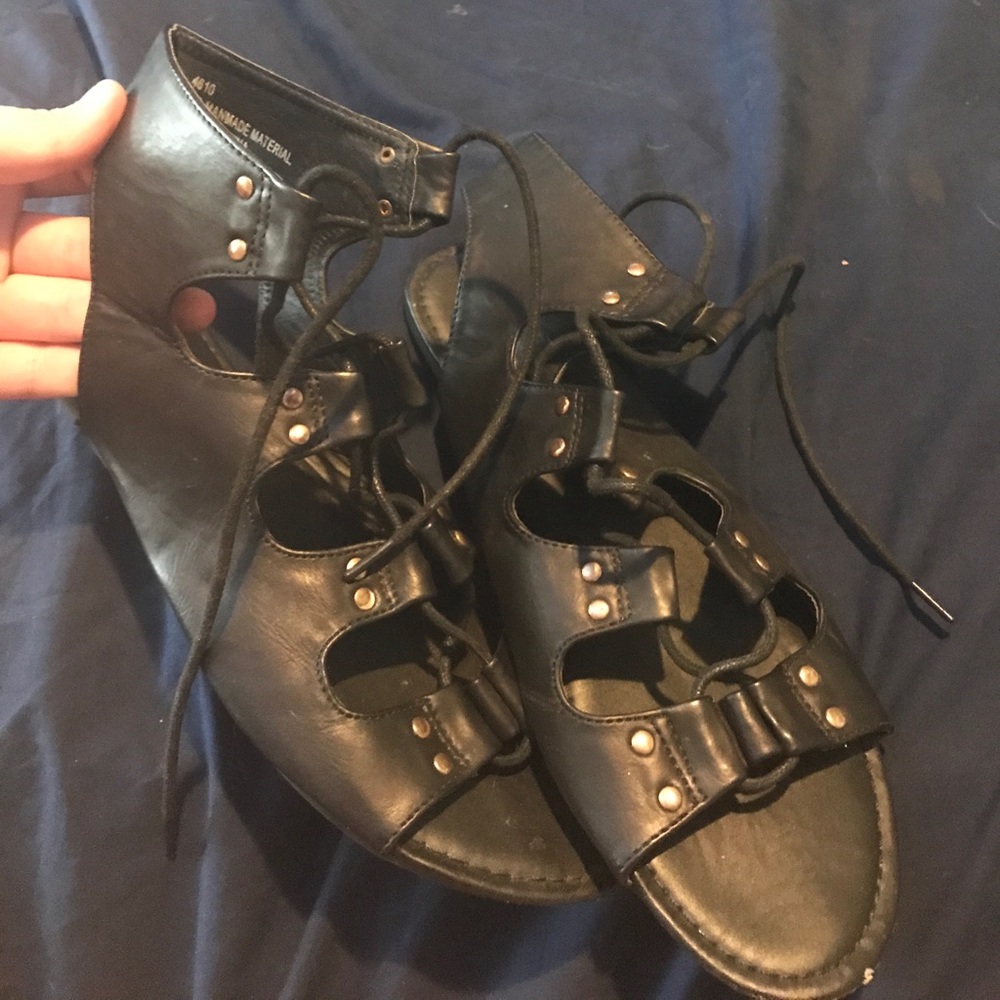 Black and gold sandals