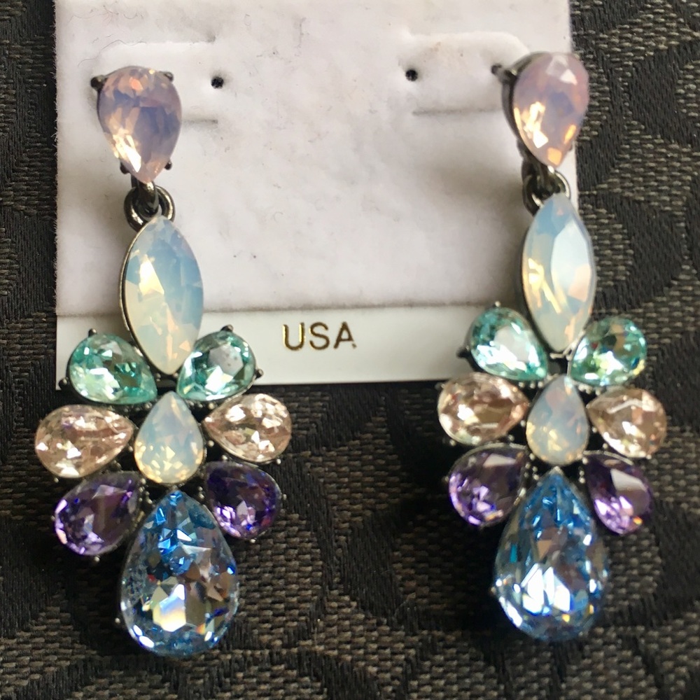 Purple Blue Gem Crystal Statement Dangle Earrings