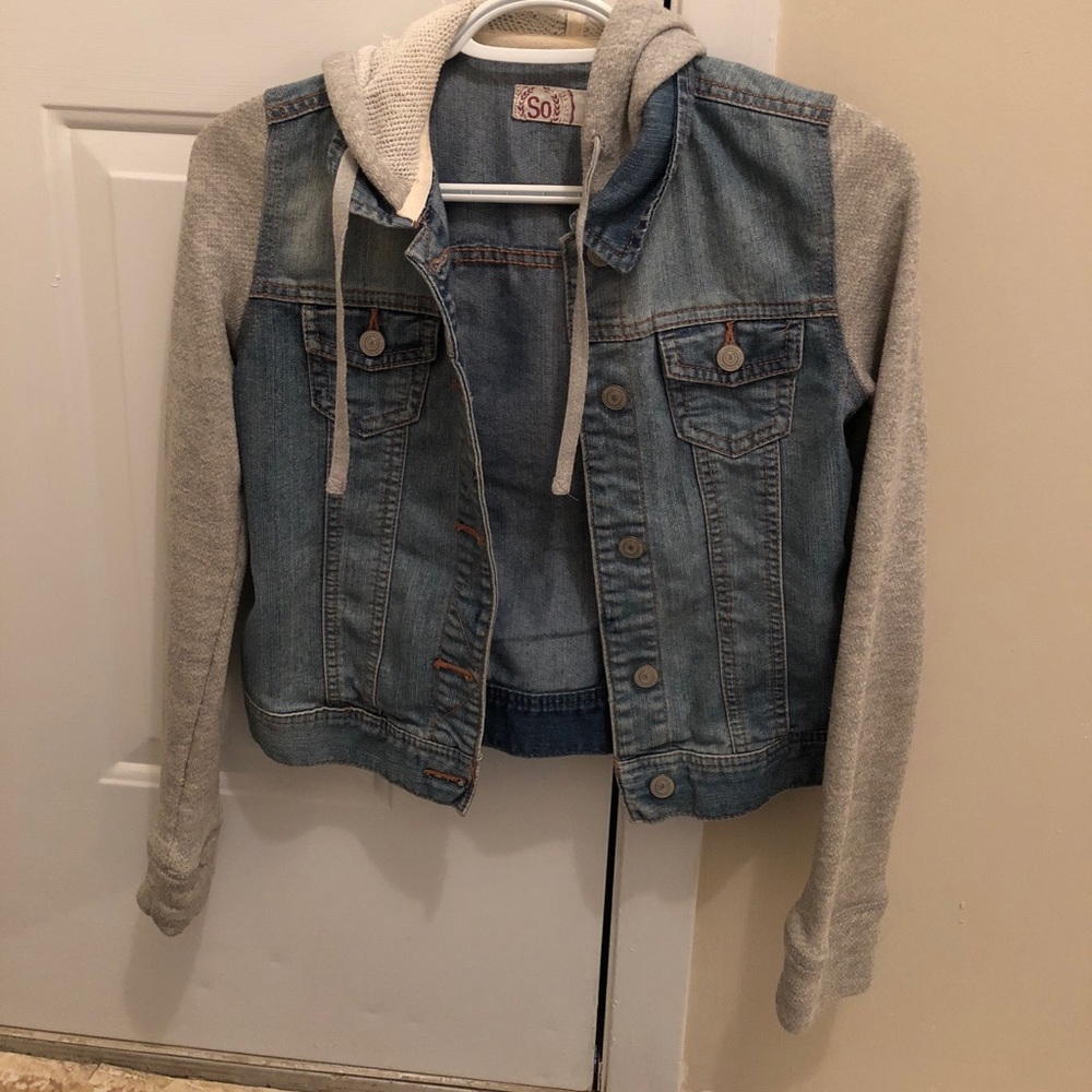 Girls Denim Jacket with Knit Sleeves