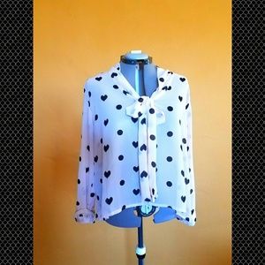 Plus size chiffon polka dot & hearts blouse