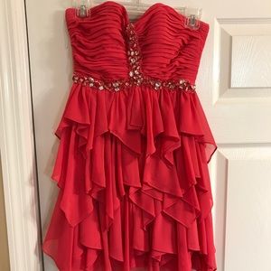 Strapless coral homecoming dress