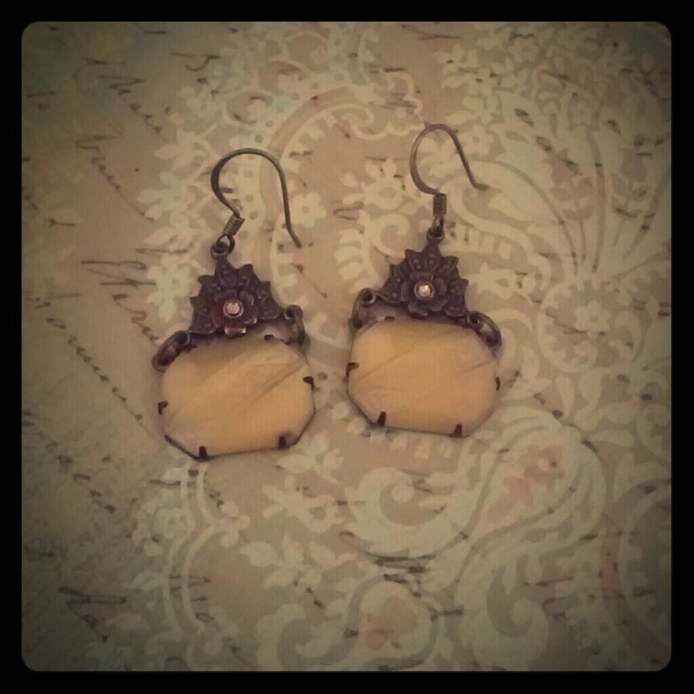 Glass and Brass Drop Pierced Earrings