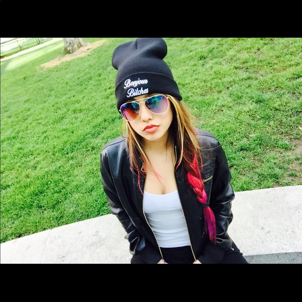 Bonjour bitches black beanie