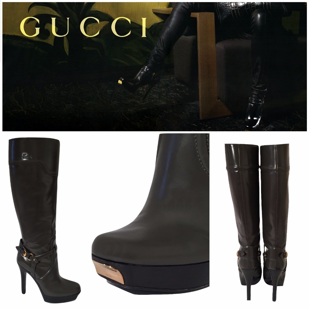 $1450 Worn Twice RARE GUCCI LEATHER PLATFORM BOOTS
