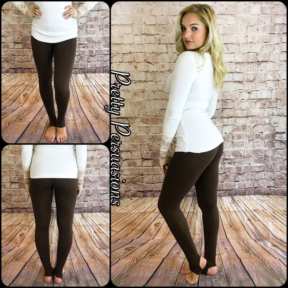 NWT Brown Stretchy Soft Stirrup Leggings - Picture 1 of 6