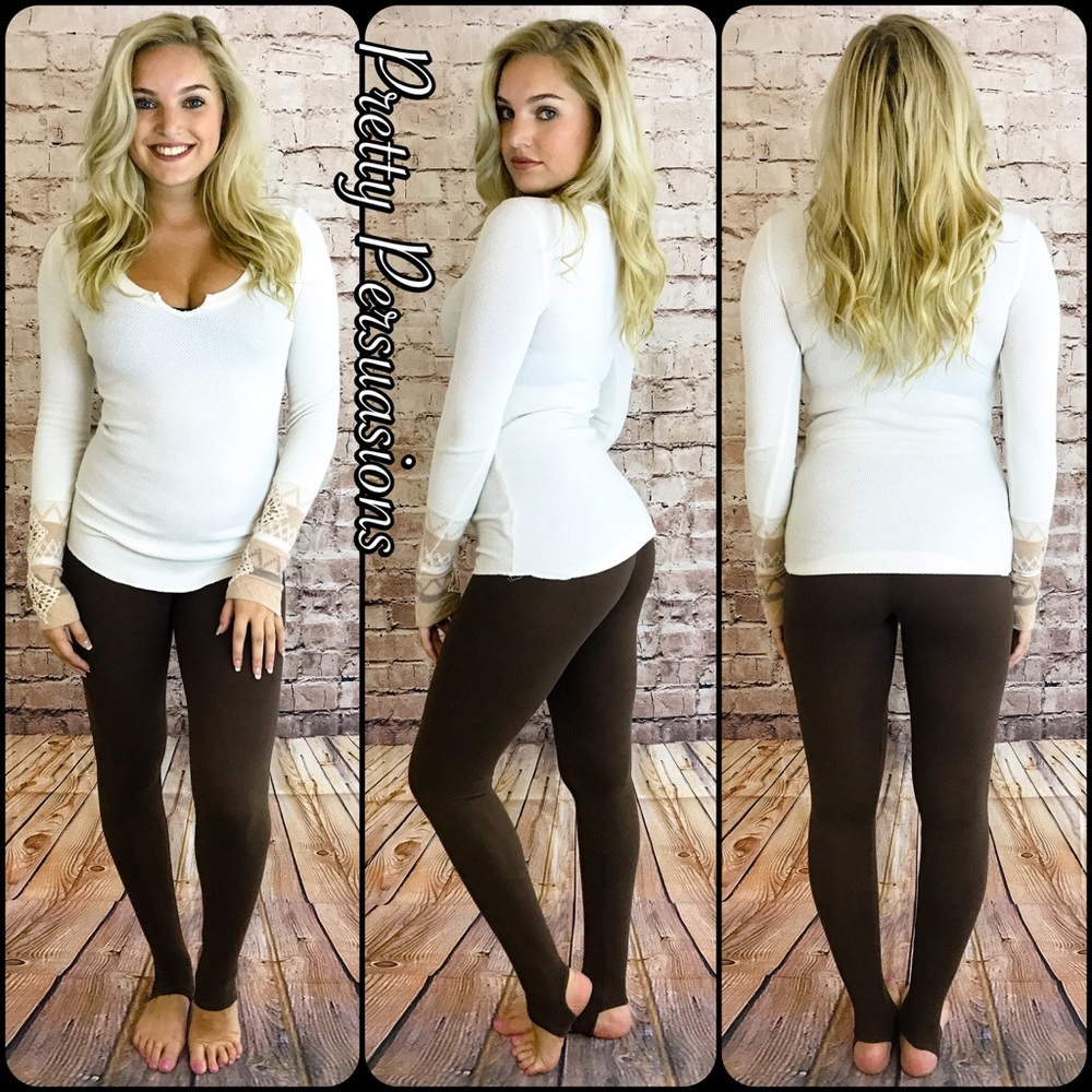 NWT Brown Stretchy Soft Stirrup Leggings - Picture 4 of 6