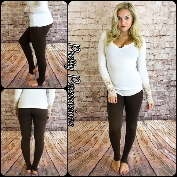 NWT Brown Stretchy Soft Stirrup Leggings - Picture 2 of 6