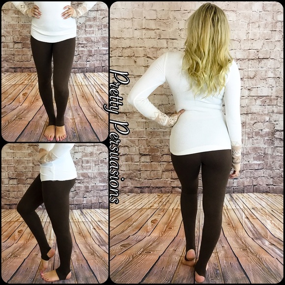 NWT Brown Stretchy Soft Stirrup Leggings - Picture 3 of 6