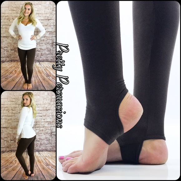 NWT Brown Stretchy Soft Stirrup Leggings - Picture 5 of 6