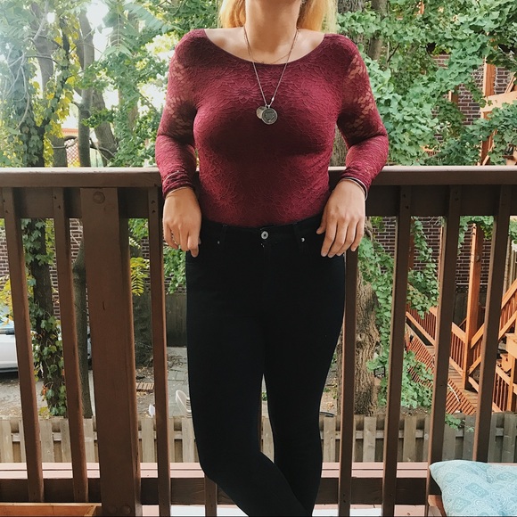 Urban Outfitters Lace Burgundy Body Suit - Picture 2 of 4
