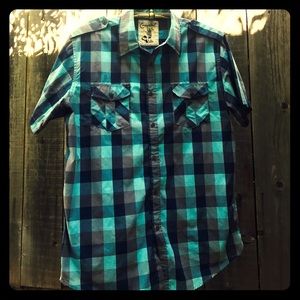 Blue plaid short sleeve button up by Coastal